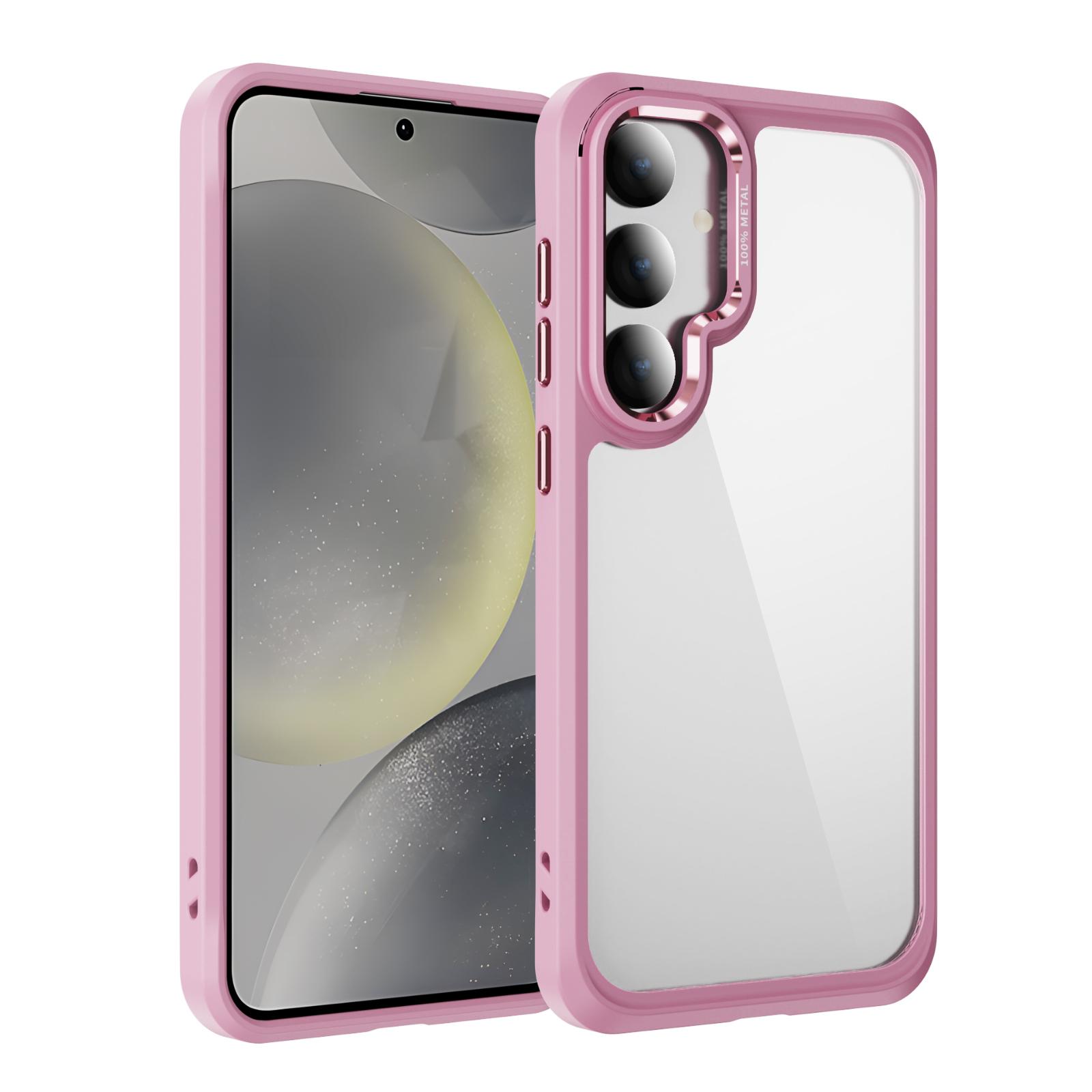 

Clear Lens Metal Edge Protection Case For Samsung Galaxy S26 S25 S24 S23 Plus Ultra High Transparent Hard PC Shockproof Cover Galaxy S23 рожевий
