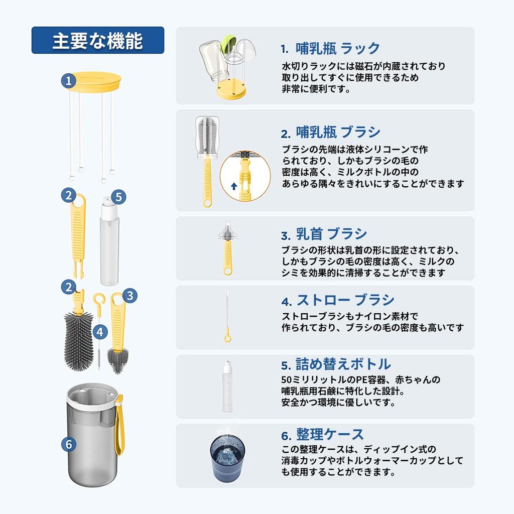 AiGouGou Travel Bottle Drying Stand with Bottle Brush, Bottle Sponge, Straw, Nipple Brush, Bottle Rack, and Bottle Stand. Includes Bottle Cleaner for