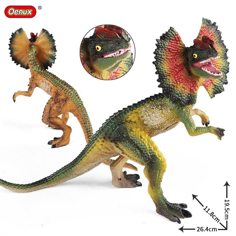 Oenux Jurassic Carnivorous Dilophosaurus Solid PVC Dinosaur Toy Action Figures Animal Model Collection Kids Gift