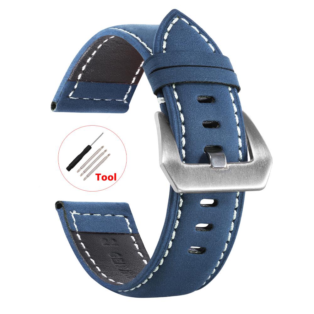 Correa de reloj 18mm 20mm 22mm 24mm Piel de vaca vintage Cuero genuino Correa de reloj para Huawei Watch Gt2/3 Correa retro Hombres Mujeres Pulseras de repuesto