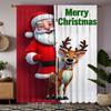Set Of 2 Christmas Santa Claus Tree Pattern Printed Curtains Decorations Home Room Curtain Polyester Elegant