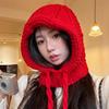 Big Red Balaclava Hat Women's Strappy Knitted Winter Thickened Warm Woolen Hat