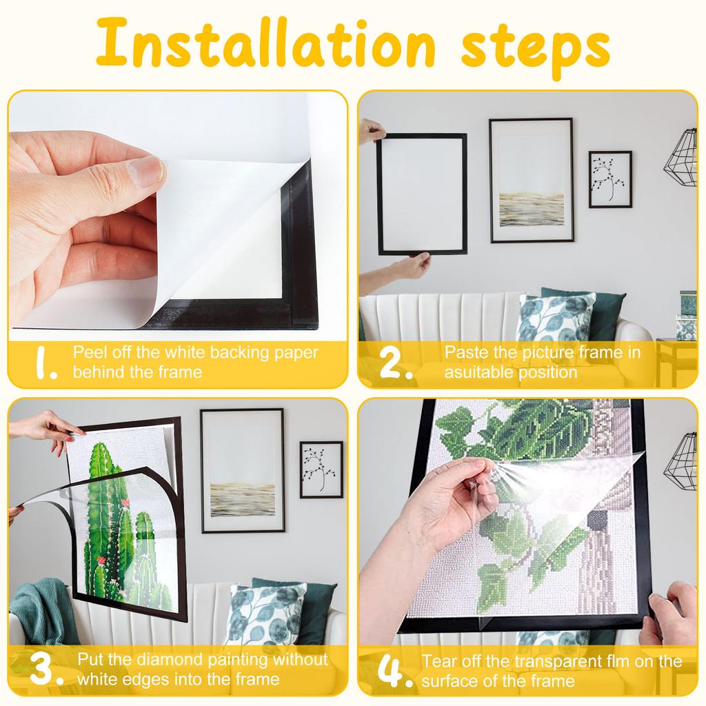 10pcs Rectangular Magnetic Photo Frame 12 x 16 Inch Black Self Adhesive No Punch Display Frame Reusable Art Wall Poster Frame