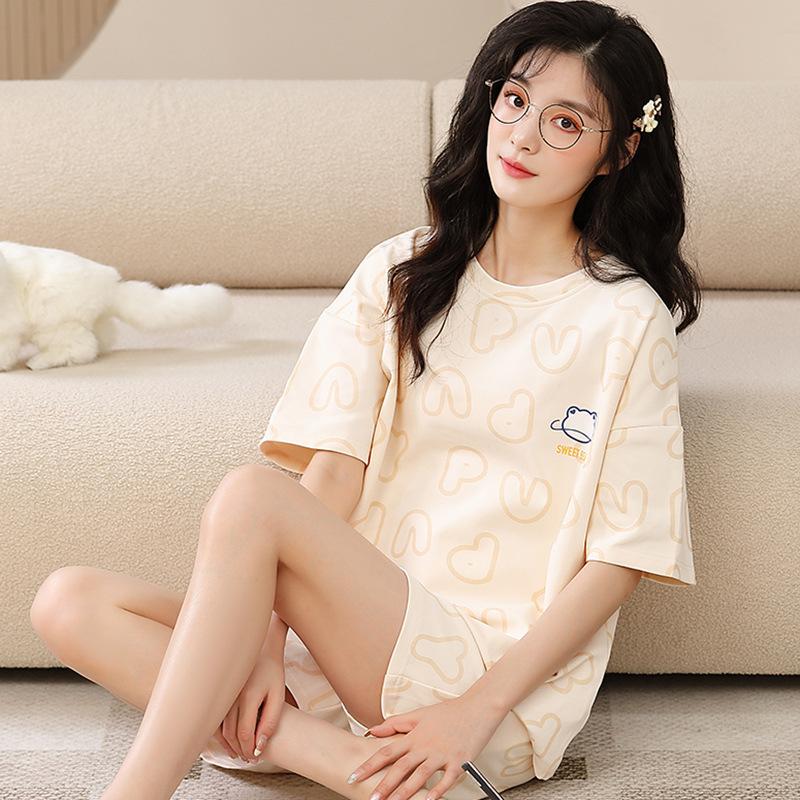 Factory Women's Pajamas Summer Cotton Short-sleeved Shorts Set New Year's Simple Casual Thin Loungewear
