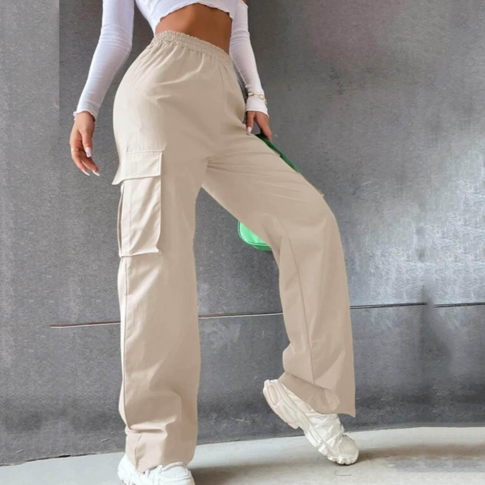 New Hot Season Design Touching Work Pants for Women Without Belts, High Waist Wide Legs Straight Loose Relaxed Trousers S