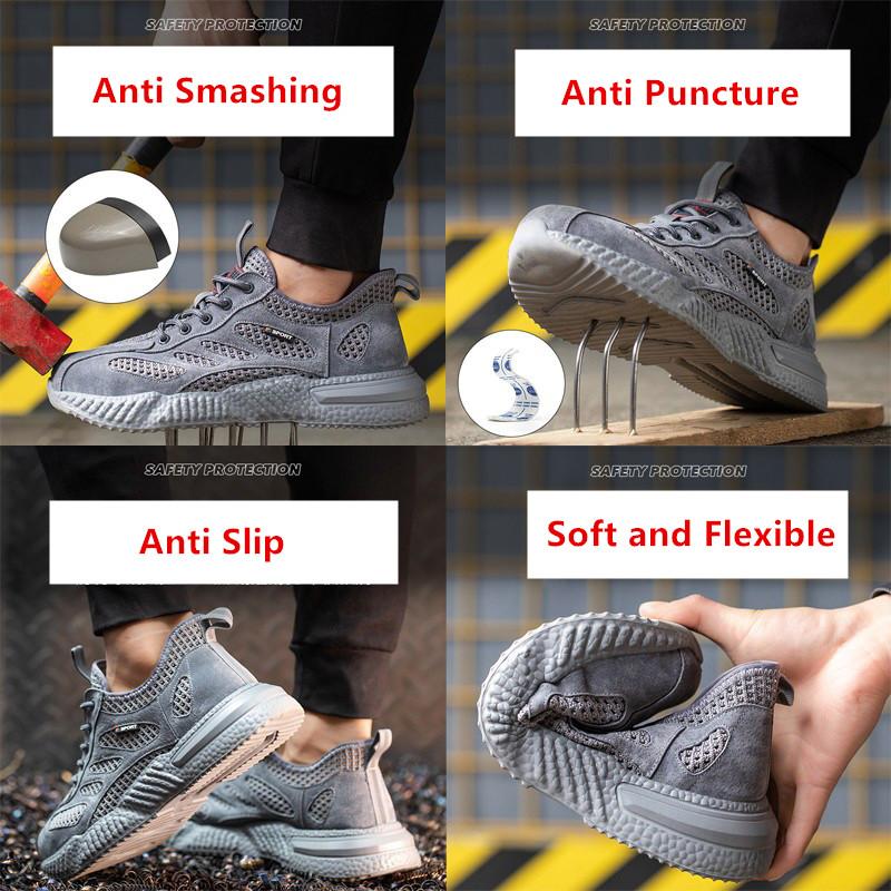 Letní bezpečnostní obuv Prodyšná lehká pracovní obuv s ocelovou špičkou Ochranná obuv proti propíchnutí Bezpečnostní pracovní tenisky pro muže