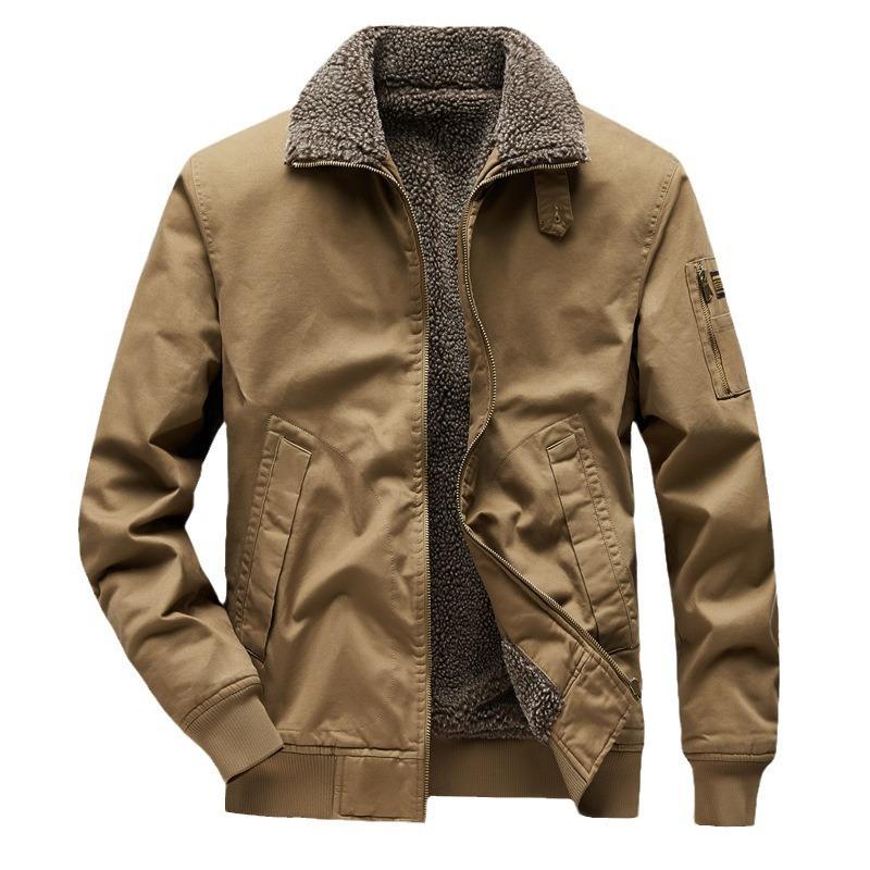 Herbst und Winter Fleece Verdickt Reine Baumwolle Revers Casual Baumwolle Kleidung Mittleren alters und Ältere Lose Große-größe Werkzeug Jacken