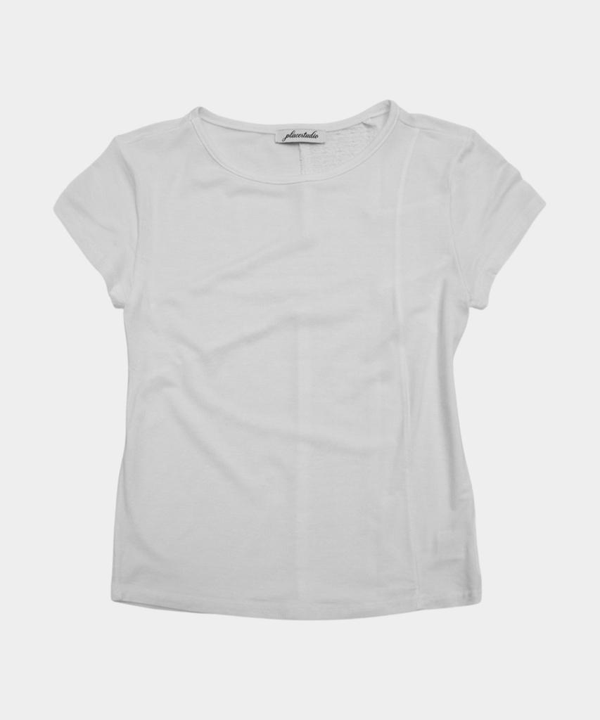 PLACE STUDIO Back Cross Lace Contrast Basic Semi-Crop Women'S Short Sleeve T-Shirt [White]