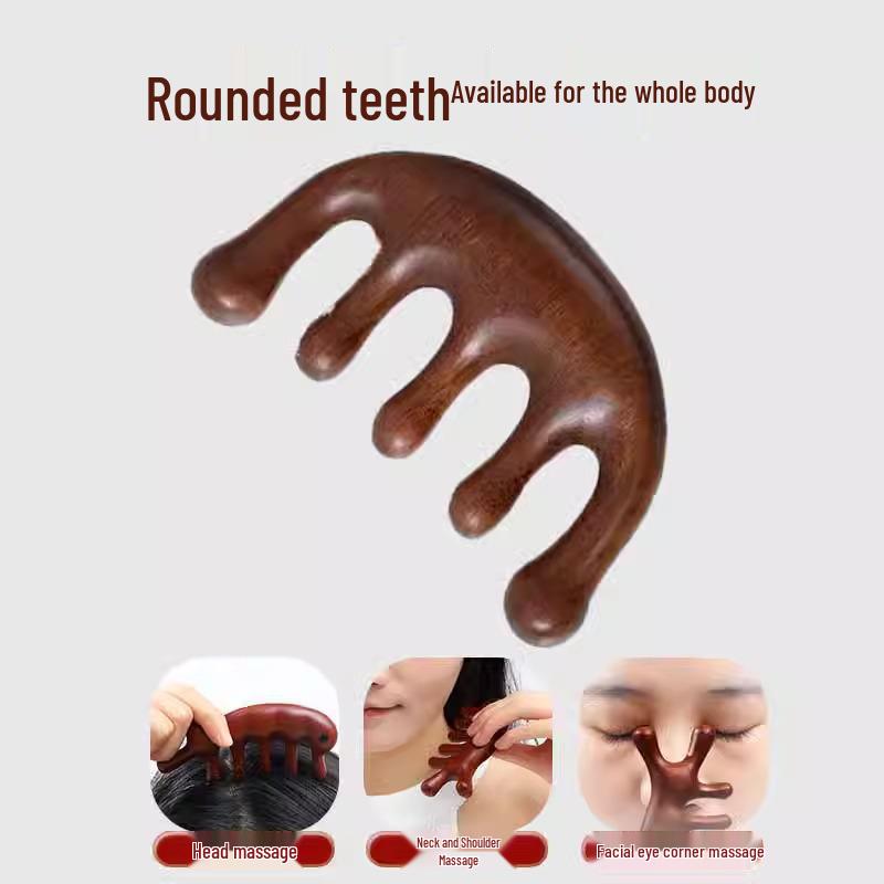 4-in-1 Sandalwood Comb: Head, Face, Eye, Scalp Massage & Gua Sha Therapy