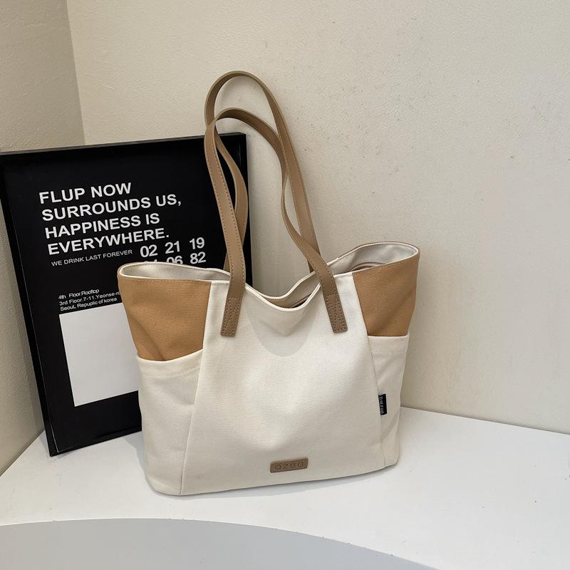 Casual Canvas Bag Women's 2025 New Tote Bag Large Capacity Fashion Shoulder Bag Student Class Commuting Bag