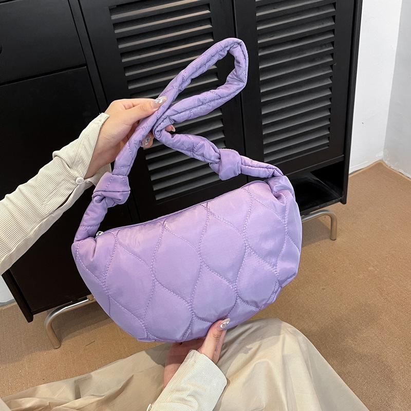 Bag Large Capacity Single Shoulder Oblique Span Dumpling Bag Embroidered Grid Nylon Moon Bag Retro Fashion Girl Bag