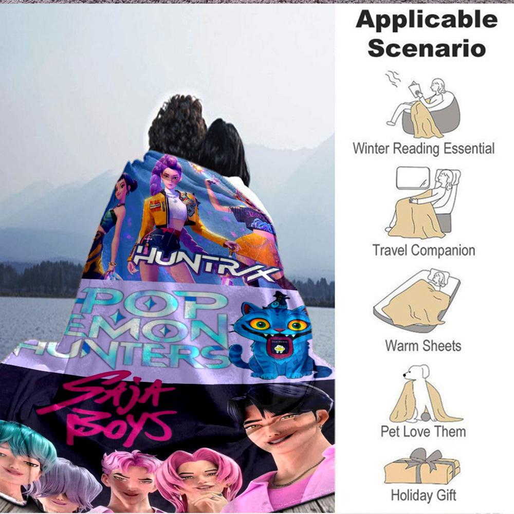 1pc K Pop, Demon Hunters Blanket Lightweight Flannel Blanket Throw Blanket For Sofa, Bed, Travel, Camping, Livingroom, Office, Couch