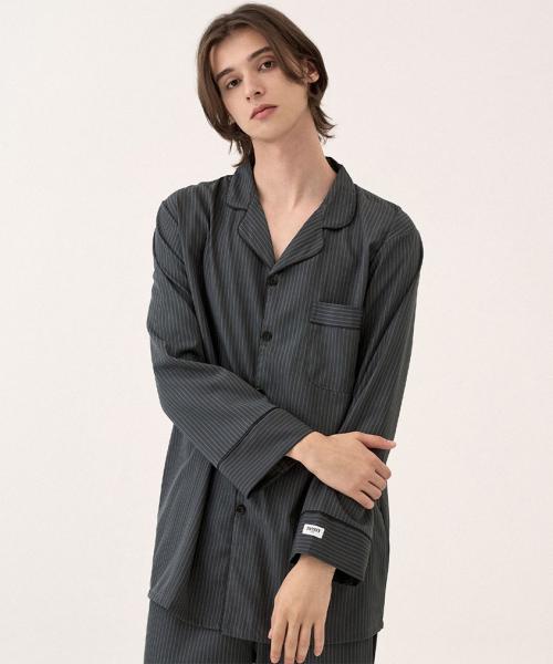 [Dossy] Silkfit Modern Black Long-Sleeve Couple Pajama Set [Shipped from Korea] 100% Authentic