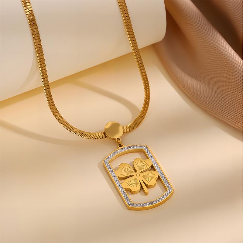 Stylish Four-Leaf Clover Necklace for Women - Durable Titanium Steel with High-End Chain, Non-Fading Design