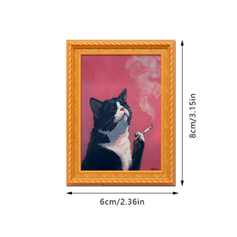 Cute Cat Refrigerator Magnets, Funny Wooden Rebellious Cat Smoking Fridge Magnet