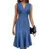 Abito Estivo da Donna Casual Scollo a V Senza Maniche Coda di Pesce Midi Abito da Festa Cocktail Aderente per Lavoro Quotidiano