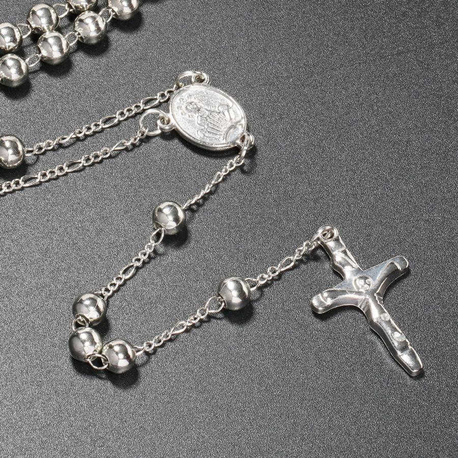 6MM Catholic Rosary Necklaces For Women Crucifix Cross Pendant Long Praye Beads Chain Men Religious Party Jewelry Gift