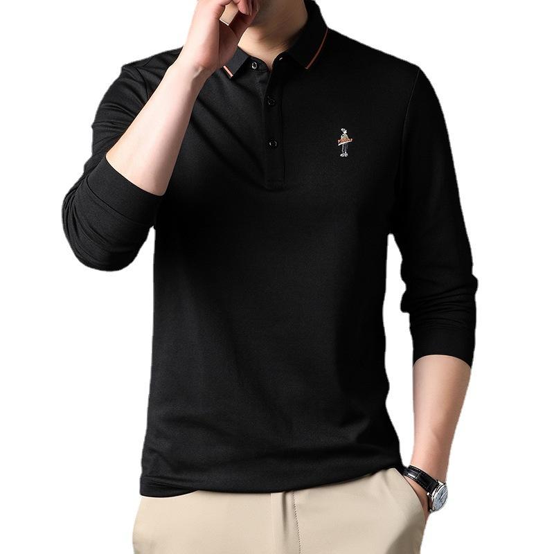Spring New Men's Solid Color Lapel Polo Shirt Long-sleeved Fashion Casual Straight Middle-aged T-shirt