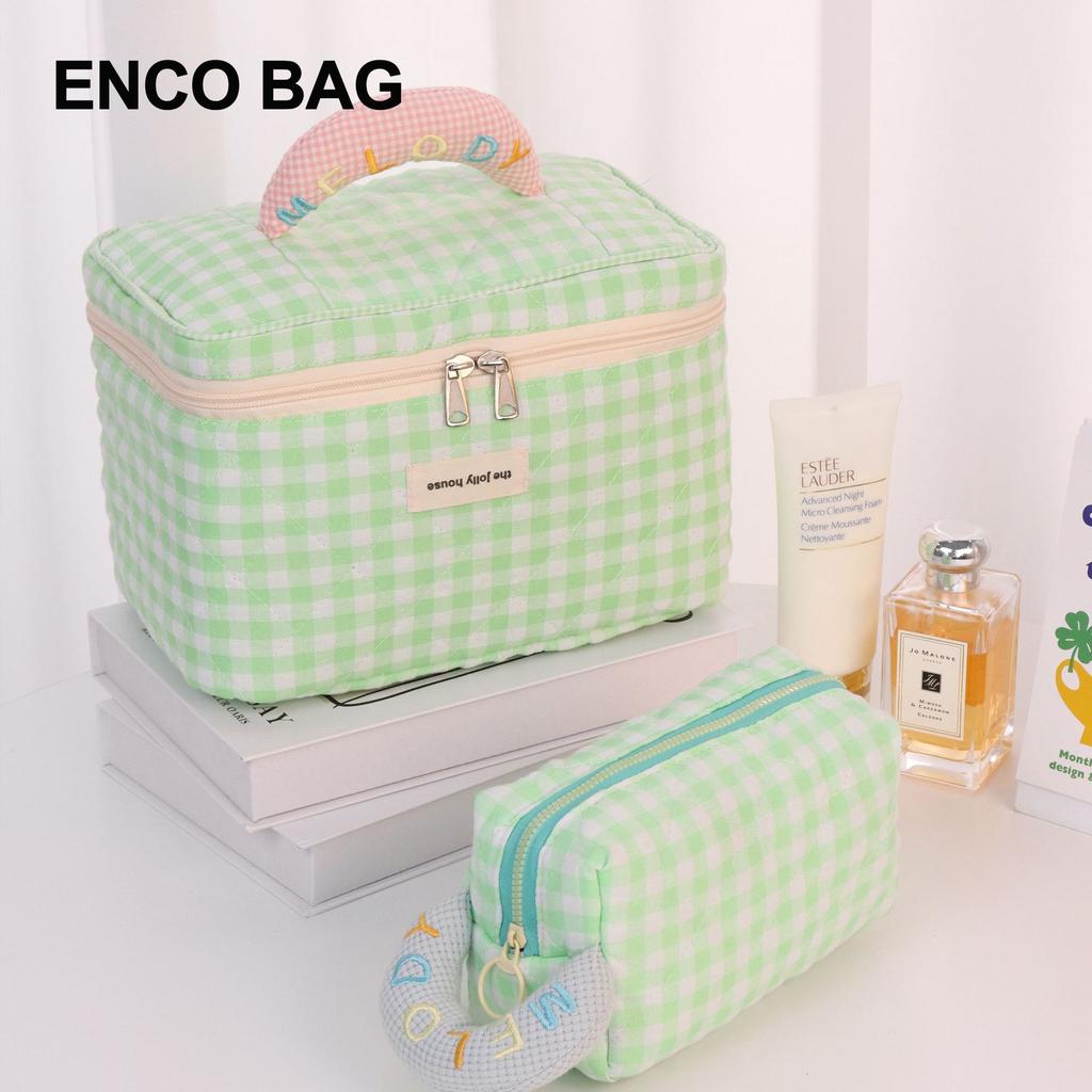 Small Fresh Plaid Cosmetic Bag, Large Capacity, High-end Multi-functional Toilet Bag, Bucket Bag, Cosmetic Storage Bag.