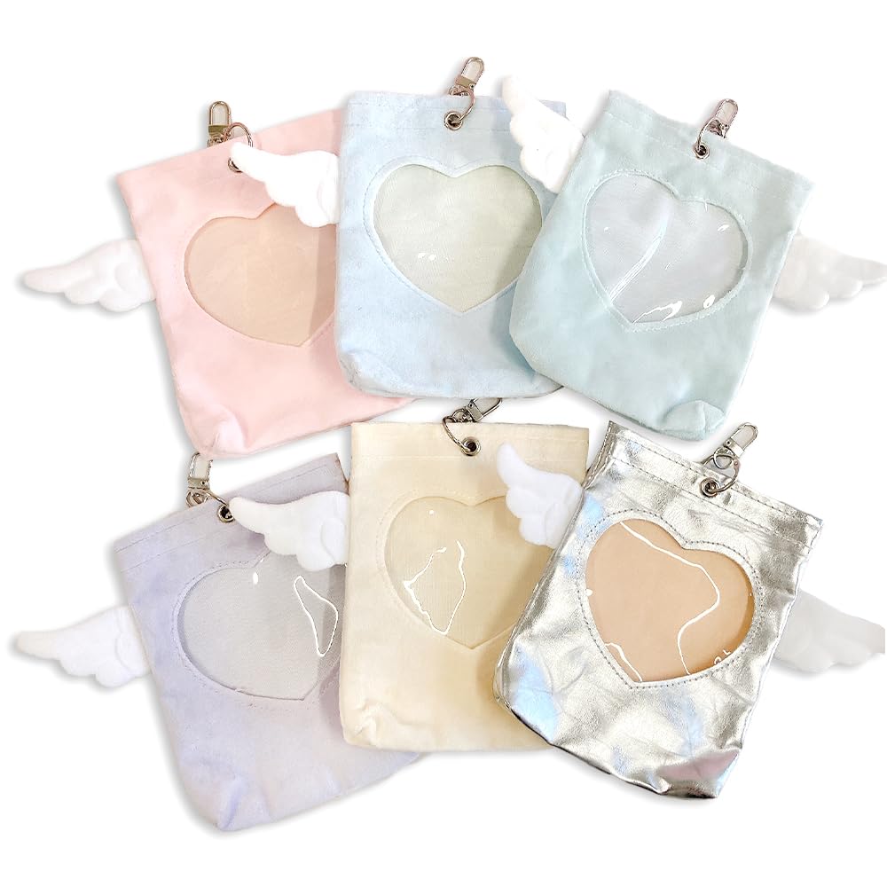 Plyšové pouzdro s křídly pro 10cm plyšové srdce, Andělská taška fialová Hračky, Okénko, Křídla, Průhledné, Přívěsek, [Použité]