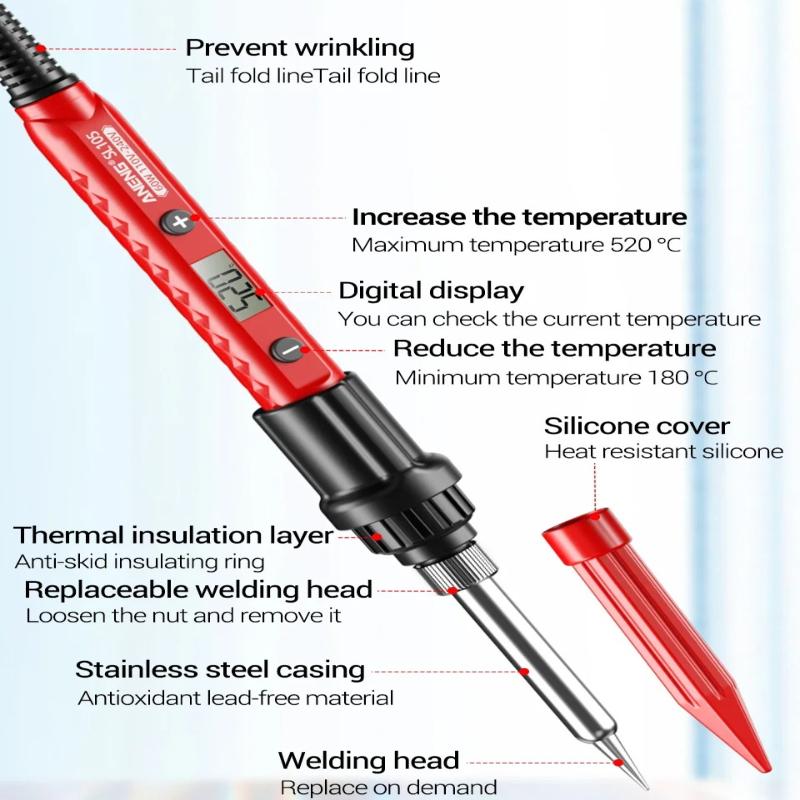 Portable ANENG SL105 Digital Electric Soldering Iron 60W Adjustable Temperature 180℃-520℃ Ceramic Heating Core 110-240V Welding Solder Iron for Home