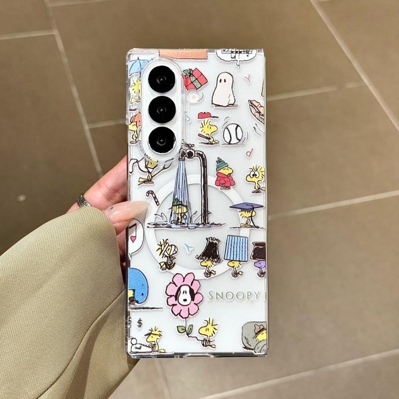 Cute Cartoon Snoopy Illustration Folding Magsafe Wireless Charge Case For Samsung ZFold 3 4 5 6 7 ZFold7 Funny Snoopy Magnetic