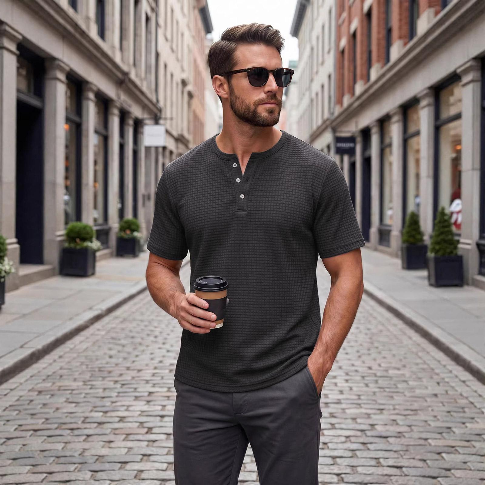 Men s Round Neck Single Breasted Collared Shirt Men s Casual And Comfortable Short Sleeved Shirt L 1850₽
