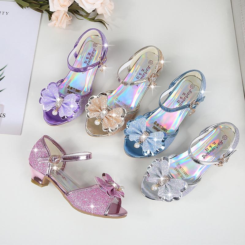 2023 Summer New Princess Crystal Girls Sandals Fish Mouth Bow Girls Sandals