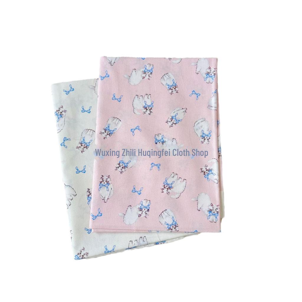 100% Cotton Korean Cat Bowknot Floral Fabric for Women's & Children's Clothing