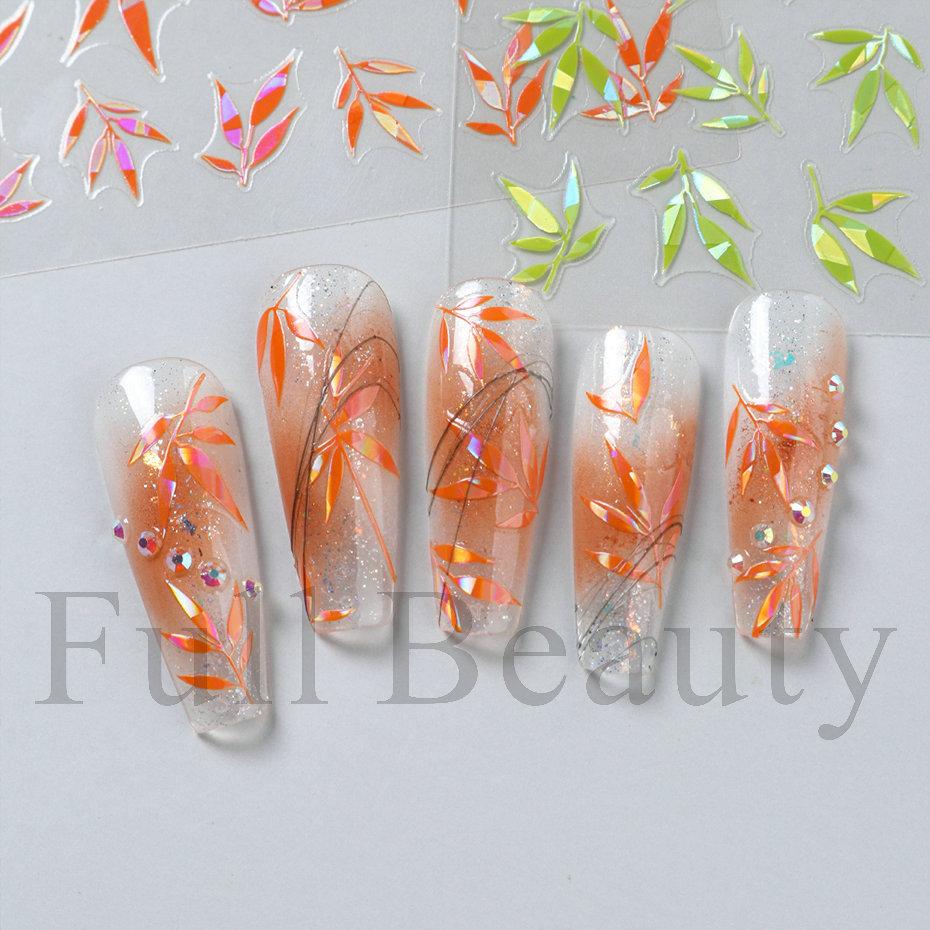 Nail Art Stickers Ins Chinese Style Cool Style Multi-color Bamboo Leaf Adhesive Nail Stickers
