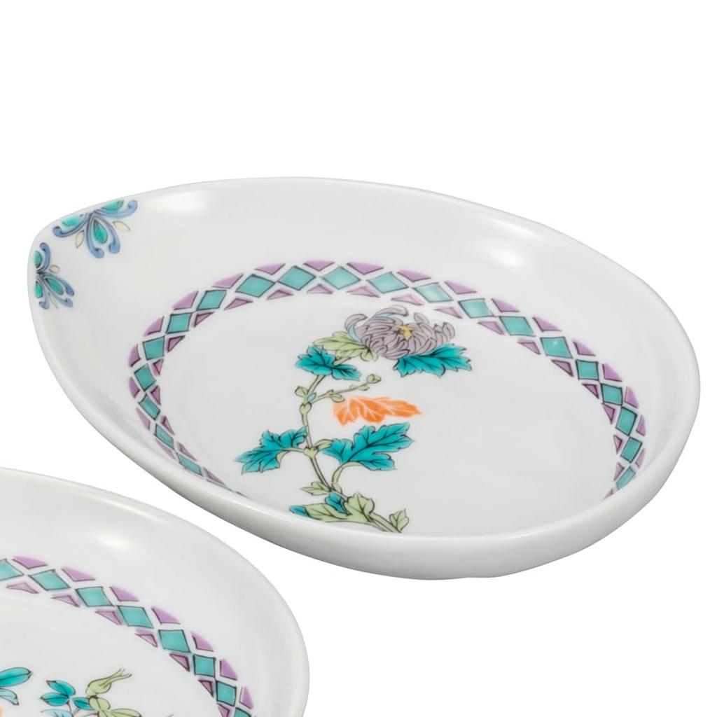 Kutani Ware Size Plate Set with Different Flower and Flower Pictures "Iwataya" 4.8 K8-58