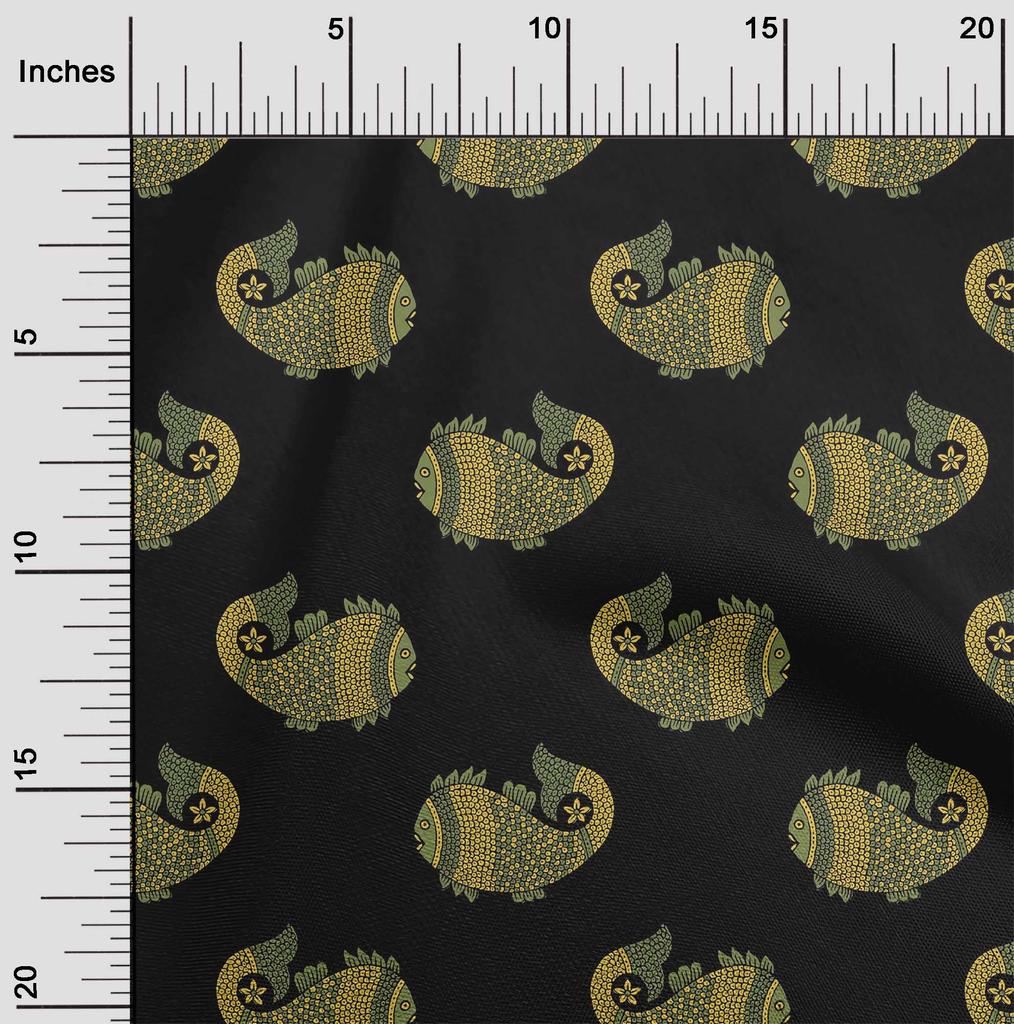 oneOone Cotton Flex Fabric Fish Block Printed Fabric 1 Yard 40 Inch Wide