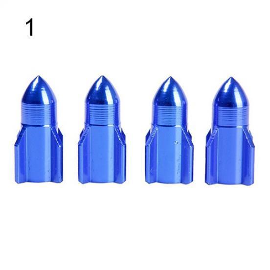 Razzo Blu Metallo Auto Bici Moto BMX Ruote Pneumatici Valvola Polvere di Metallo Tappi x 4