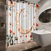 1Pc Charming Moon & Floral Shower Curtain - Elegant Bathroom Decor With Crescent Moon, Stars & Orange Flowers, Polyester Fabric,
