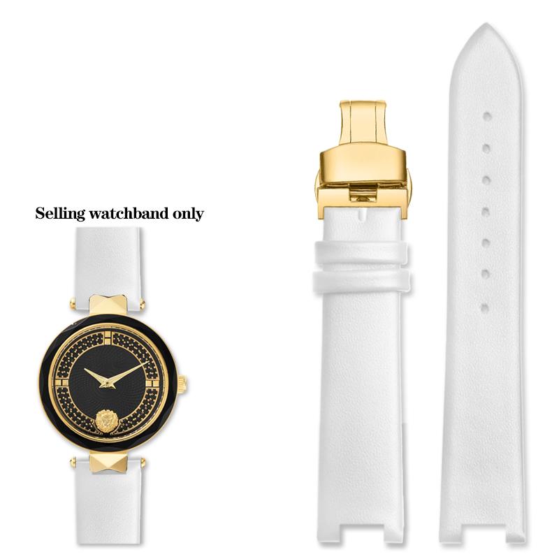 16*10mm Notched Genuine Leather Watchband for Ver-sace Female VERSUS VSP490118 VSPCD2217 Watch Band Strap Bracelet Blue White