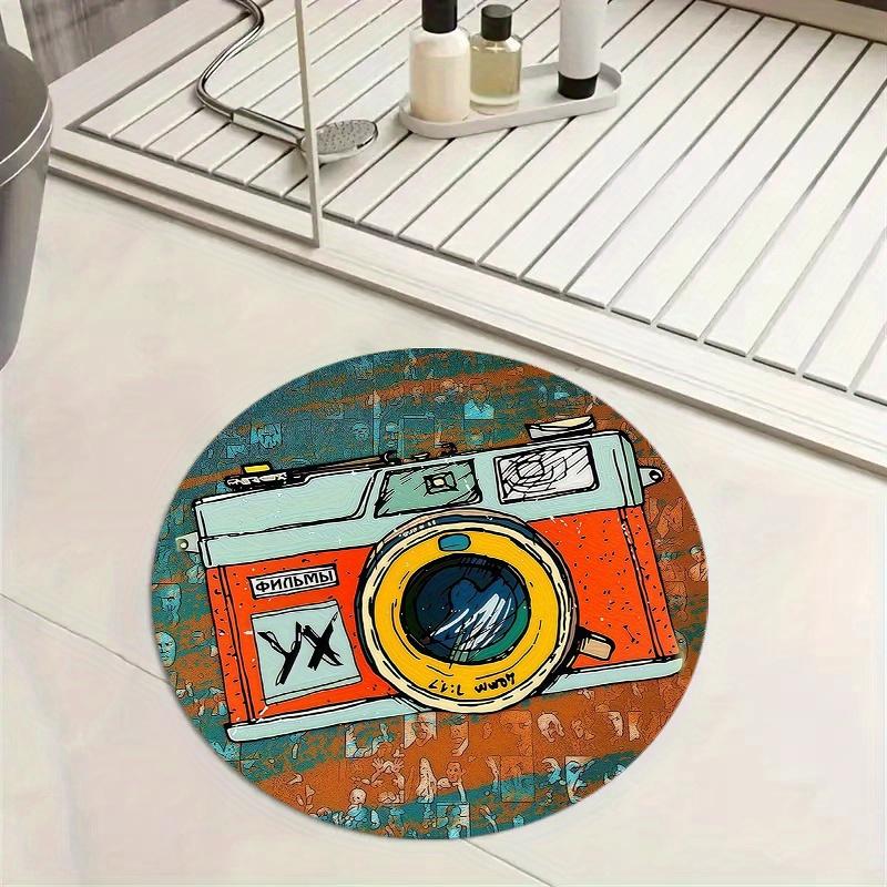 Retro Camera Design Round Rug Flannel Soft Floor Mat for Christmas Decor Home Office Living Room Area Carpet Non Slip Durable 60cm x 60cm