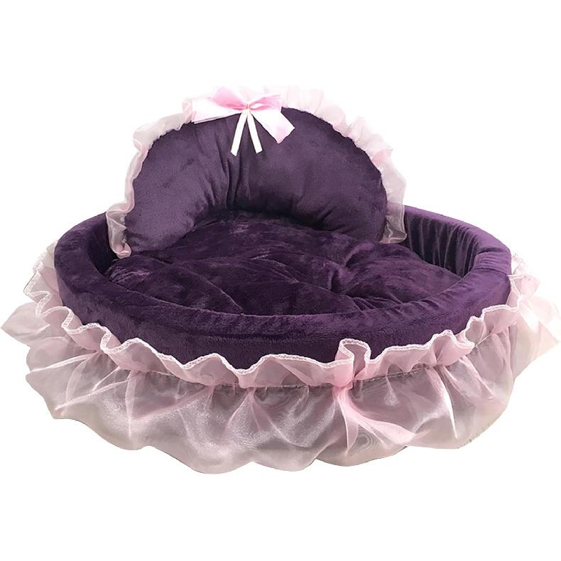 Princess Pet Bed with Bows Ruffled Lace Design Soft and Beautiful Dog Sofa Detachable Cushion Princess Nest