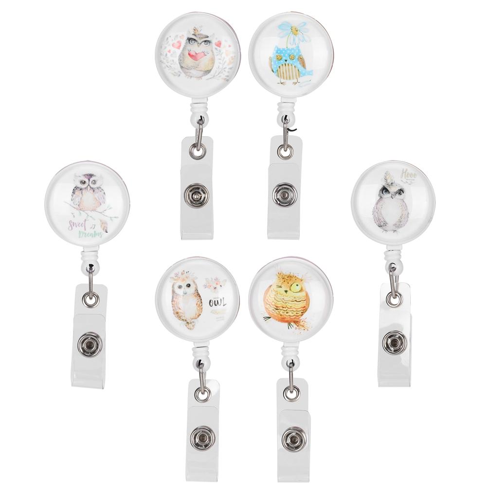 6 ks Zatahovací držák na odznak Roztomilý zvířecí vzor Klip otočný o 360 stupňů pro ID Jmenovka Karta