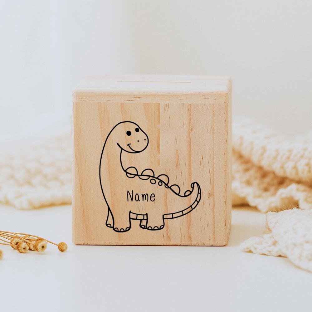 Personalized Children's Money Box Wooden Cute Dinosaur Piggy Bank with Name Baptism Gift New Baby Gifts Wooden Money Box