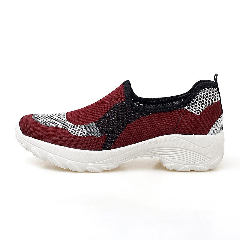 Large size spring middle-aged mother shoes breathable fly-woven one-pedal platform casual shoes women