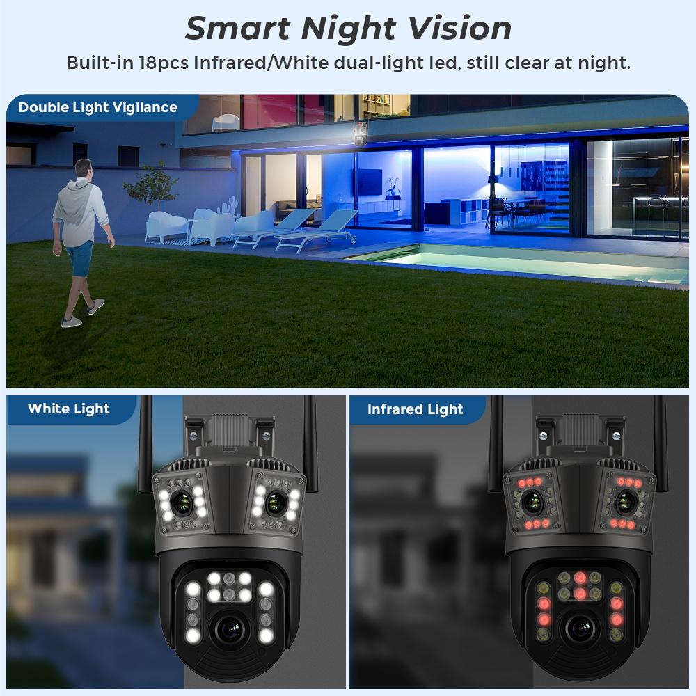 6K 12MP WLAN-Kamera PTZ Drei Bildschirme Außen Auto-Tracking Nachtsicht Sicherheitsschutz CCTV Überwachungskamera IP iCSee