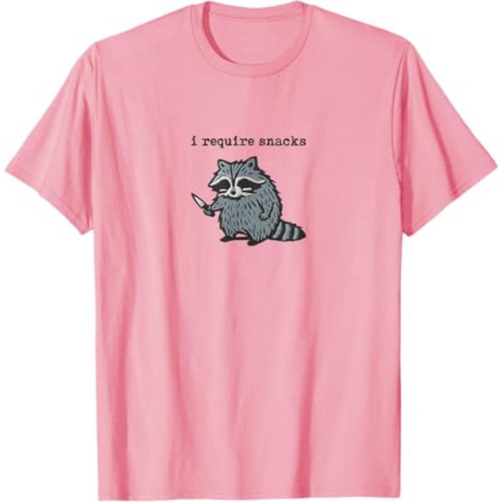 I Require Snacks Raccoon T-Shirt Humor Funny Cute Animal Print Y2k Design Tees Graphic Outfit Short Sleeve Blouses Novelty Gift