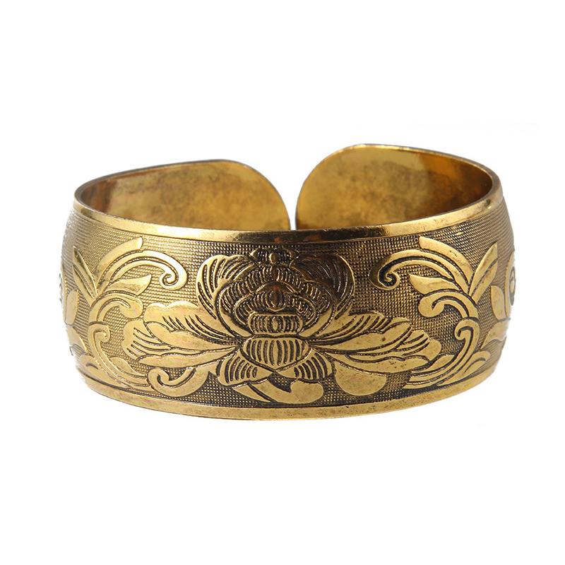 Adjustable Elephant Engraved Wide Cuff Bracelet Gold Tone Vintage Boho Bangle for Women Party and Daily Fashion A2