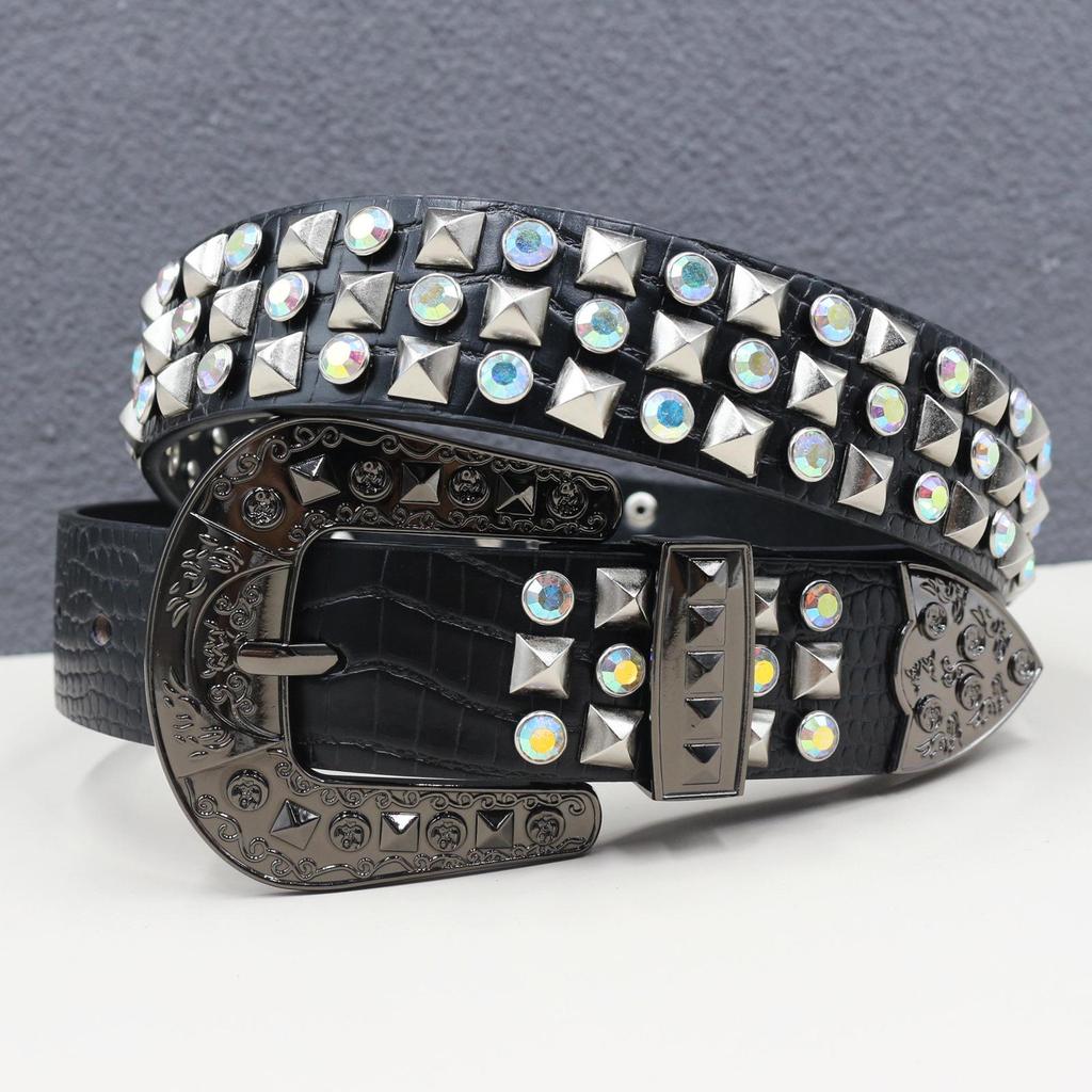 Men's High-End Rhinestone Studded Punk Leather Belt