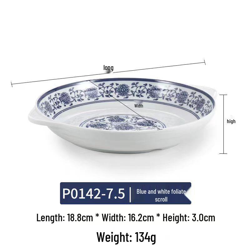 Modrobílý hluboký talíř z melaminu ve stylu porcelánu pro ryby, polévky a komerční použití