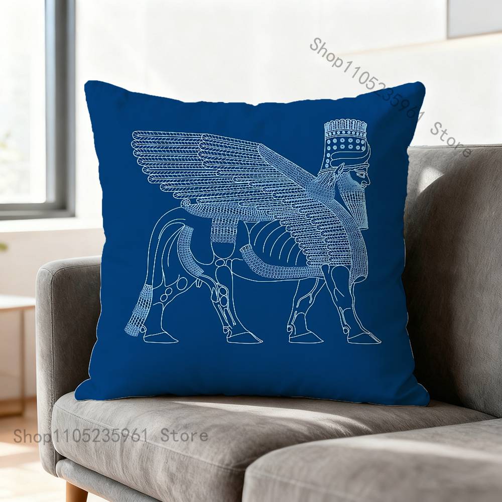 Assyrian Colossal Lamassu Flag Print Polyester Pillow Case for Valentine gift Home Sofa Cushion Cover Decoration Custom