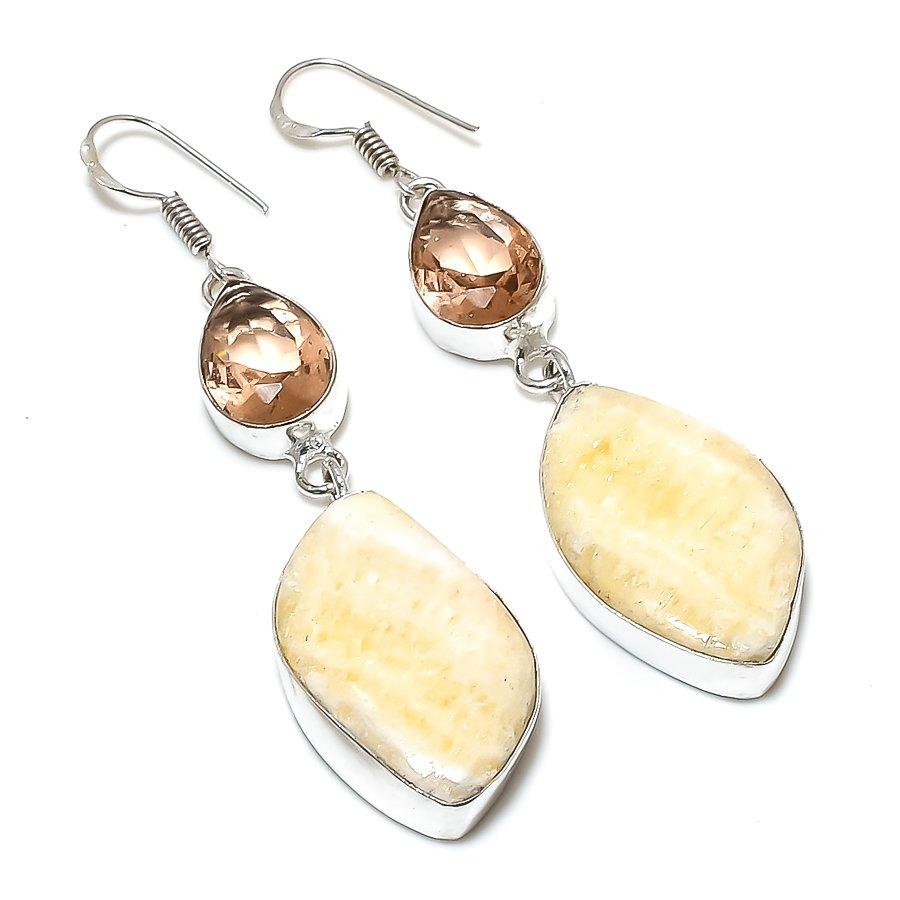 

Natural Calcite Agate, Morganite 925 Sterling Silver Jewelry Earring 2.76 J4E76