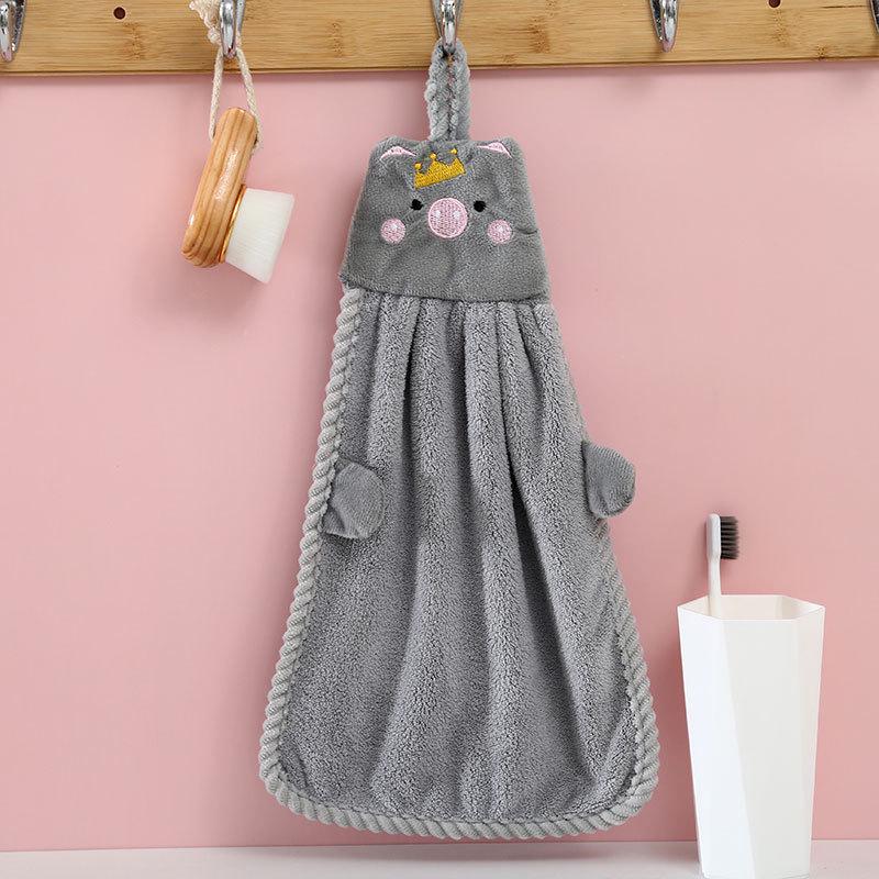 Cartoon Little Pig Coral Fleece Hand Towel - Cute, Absorbent, Ideal for Kids' Hand Wiping in Kitchen