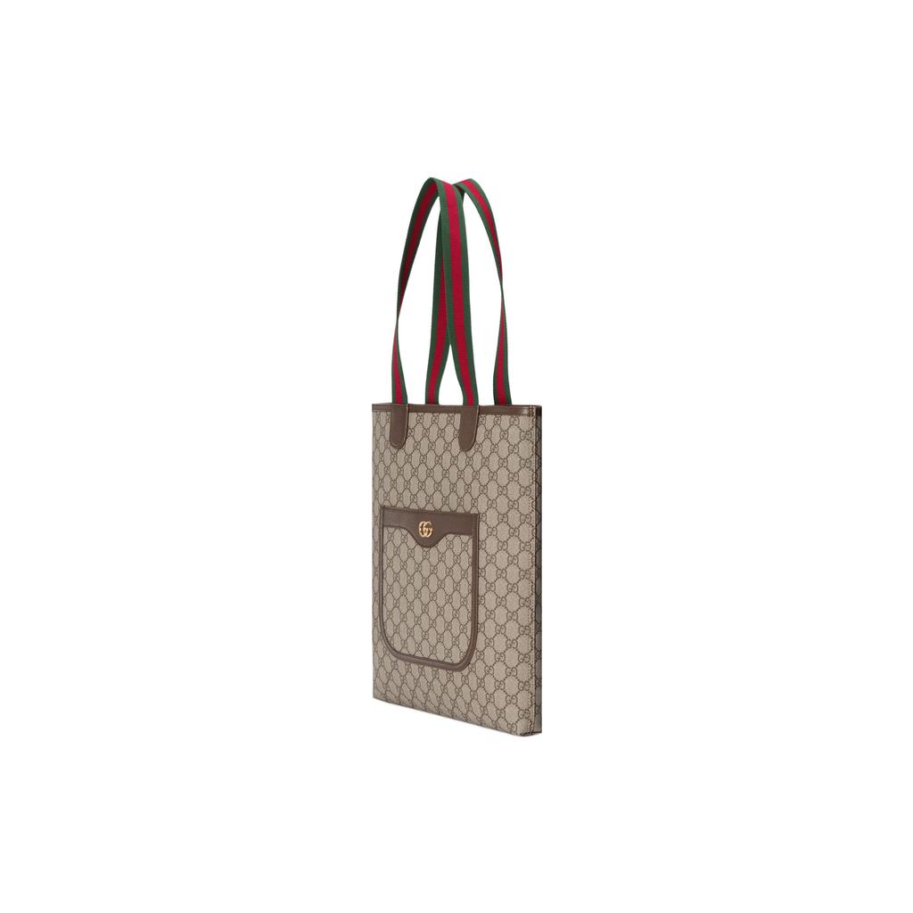 Gucci GG Supreme Canvas Tote Bag With Web Stripe & Front Pocket For Unisex Daily Use