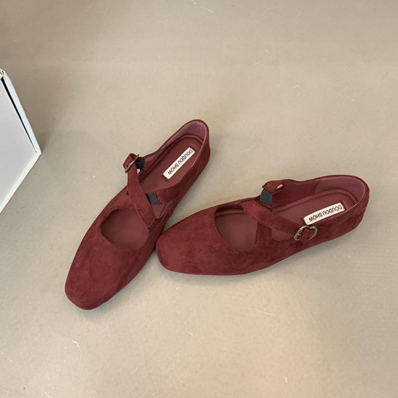 Fashion Autumn Women Flat Shoes Fashion Round Toe Shallow Slip On Ladies Red Ballerinas Shoes Soft Flat Heel Mary Jane Shoes